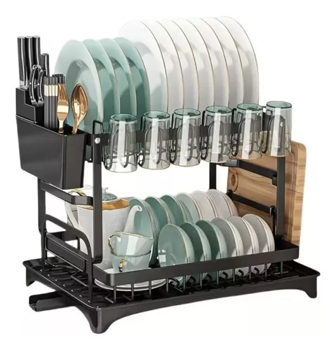 Escurridor Rack De Platos Negro 2 Nivele